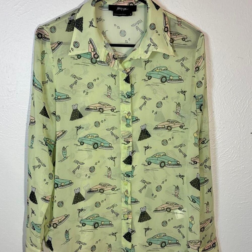 Nasty-gal small green with 50's retro pattern print Blouse